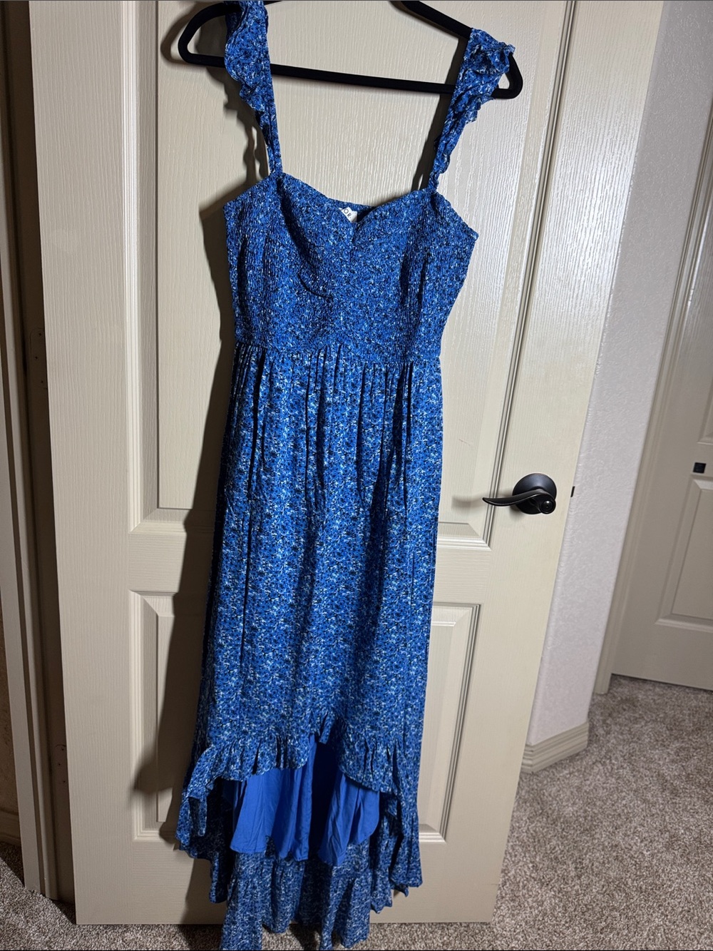 Blue Floral Midi Sundress with Ruffled Flutter Straps Large